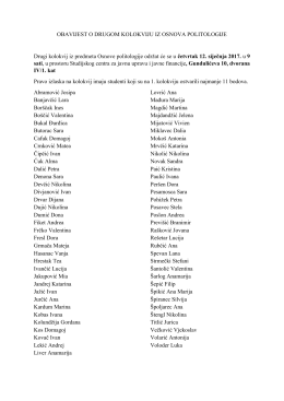 OBAVIJEST O DRUGOM KOLOKVIJU IZ OSNOVA POLITOLOGIJE