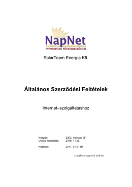 Internet szolgáltatásra vonatkozó általános