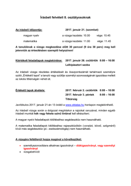 központi írásbeli felvételi a 8. osztályos tanulóknak 2017. január 21.