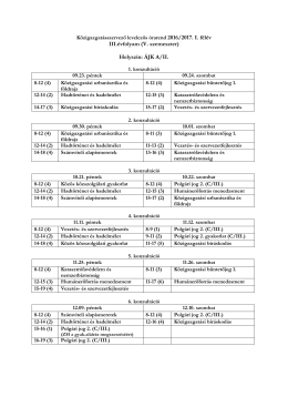 III.évfolyam (V. szemeszter) Helyszín: ÁJK A/II.