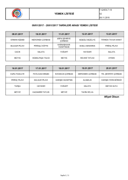 Afiyet Olsun YEMEK LİSTESİ