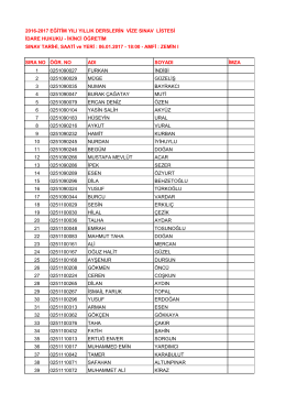 2016-2017 EĞİTİM YILI YILLIK DERSLERİN VİZE SINAV LİSTESİ