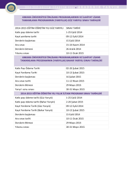 2014-2015 Eğitim-Öğretim Yılı Güz ve Bahar Yarıyılı Akademik Takvimi
