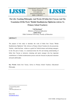 The Life, Teaching Philosophy And Works Of Selim Sirri Tarcan And