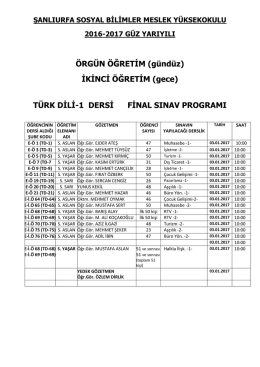 TÜRK DİLİ-1 DERSİ FİNAL SINAV PROGRAMI