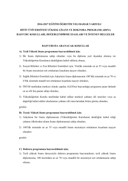 2016-2017 eğitim &ouml;ğretim yılı bahar yarıyılı hitit &uuml;niversitesi y&uuml;ksek