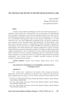 Ticari İşletme Devri ve Devrin Hukuki Sonuçları