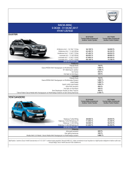 DACIA ARA&Ccedil; 5 OCAK - 31 OCAK 2017 FİYAT LİSTESİ