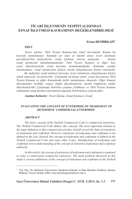Ticari İşletmenin Tespiti Açısından Esnaf