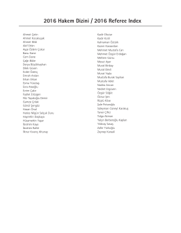 2016 Hakem Dizini / 2016 Referee Index