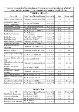 2016/17 Güz YL ve DOK Final - Ege Üniversitesi Mühendislik