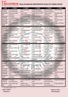 muş alparslan &uuml;niversitesi ocak ayı yemek listesi