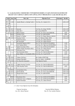 Sosyoloji Bölümü Güz Yaryılı Final Sınav Programı