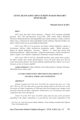 Genel İşlem Şartlarına İlişkin Haksız Rekabet