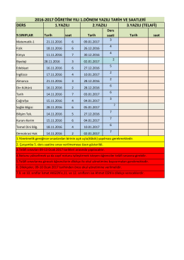 1. D&ouml;nem Sonu Sınav Takvimi 2016-2017