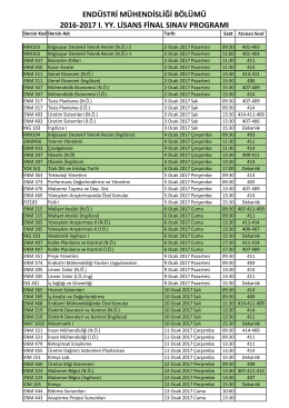 2016-2017 ı. yy. lisans final sınav programı