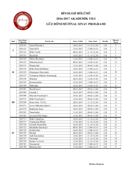 biyoloji bölümü 2016-2017 akademik yılı güz dönemi final sınav