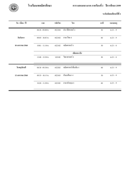 โรงเรียนเทพมิตรศึกษา ตารางสอบกลางภาค ภาคเรียนที่ 2 ปีการศึกษา 2559