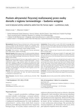 Level of physical activity realized by adults from the Tarnow region