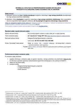 INFORMACJA O OPŁATACH ZA PRZEPROWADZENIE