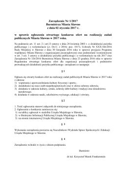 Zarządzenie Nr 1/2017 Burmistrza Miasta Sławno z dnia 02 stycznia
