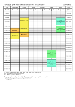 Plan zajęć - prof. Marek Błahut, semestr letni, rok 2016/2017 2017