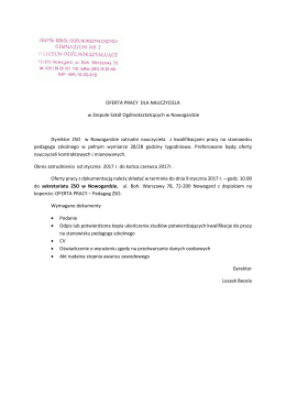 OFERTA PRACY DLA NAUCZYCIELA w Zespole Szk&oacute;ł