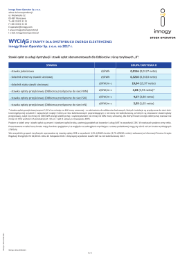 WYCIĄGZ TARYFY DLA DYSTRYBUCJI ENERGII ELEKTRYCZNEJ