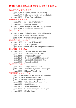 Intencje: 02.01 – 08.01.2017 r.