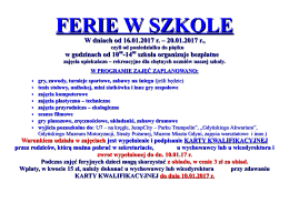 ferie w szkole - Szkoła Podstawowa Nr 21