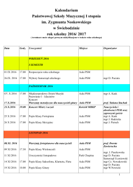 Kalendarium Państwowej Szkoły Muzycznej I stopnia im. Zygmunta