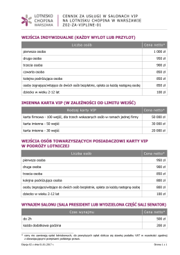Cennik korzystania ze strefy VIP Line