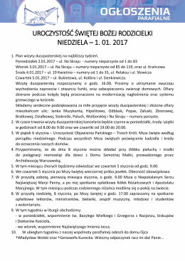 UROCZYSTOŚĆ ŚWIĘTEJ BOŻEJ RODZICIELKI NIEDZIELA – 1. 01