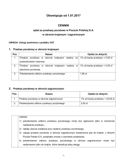 Cennik opłat za przekazy pocztowe w Poczcie Polskiej S.A. w