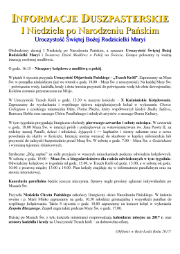 INFORMACJE DUSZPASTERSKIE I Niedziela po Narodzeniu