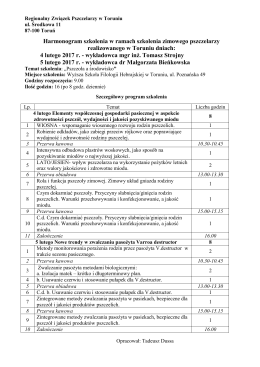 Harmonogram szkolenia Toruń - Regionalny Związek Pszczelarzy w