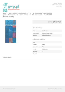 HISTORIA WYCHOWANIA T.1 Do Wielkiej Rewolucji Francuskiej