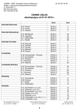 CENNIK USŁUG obowiązujący od 01.01.2016 r. - Farma-Med