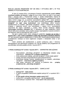 WIELKA ZMIANA PRZEPISÓW VAT OD DNIA 1 STYCZNIA 2017 r