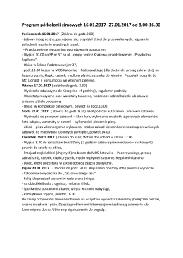 Program półkolonii zimowych 16.01.2017 -27.01.2017 od 8.00