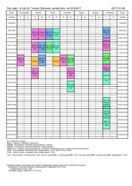 Plan zajęć - dr hab.in . Tomasz Dzitkowski, semestr letni, rok 2016