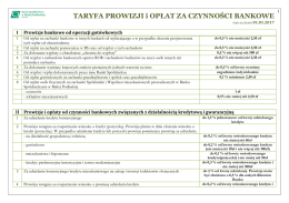 TARYFA PROWIZJI i OPŁAT ZA CZYNNOŚCI BANKOWE