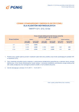 CENNIK STANDARDOWY ENERGII ELEKTRYCZNEJ DLA