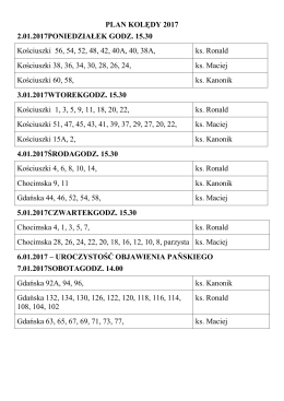 PLAN KOLĘDY 2017 2.01.2017PONIEDZIAŁEK GODZ. 15.30