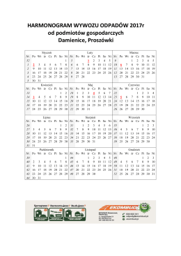 HARMONOGRAM WYWOZU ODPAD&Oacute;W 2017r od