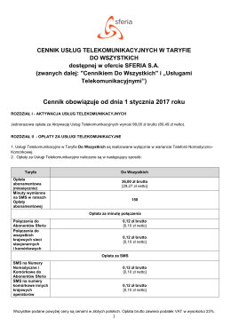 Cennik usług telefonicznych