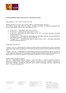 Terminy publikacji raportów okresowych w roku