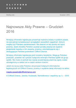 Najnowsze Akty Prawne – Grudzień 2016