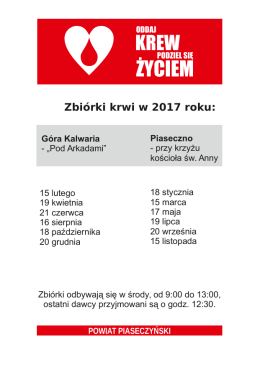 harmonogram i informacje dla krwiodawc&oacute;w