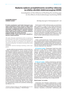 Badania wpływu przepłukiwania szczeliny roboczej na